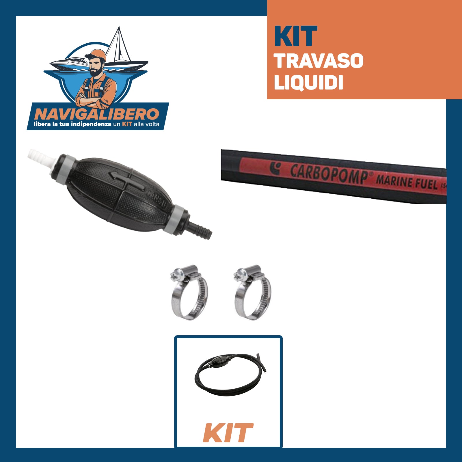 Kit Travaso Liquidi (Benzina, Gasolio, Olio) Omologato - Pompa + Tubo 2mt